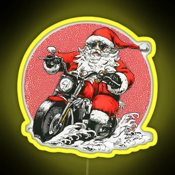 Funny Santa Claus Motorcycle Cool Santa Biker Christmas Motorcycle Rider Holiday Santa Riding Print RGB Neon Sign