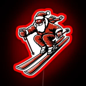 Funny Santa Claus On Ski RGB Neon Sign