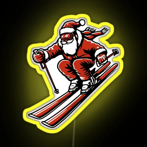 Funny Santa Claus On Ski RGB Neon Sign