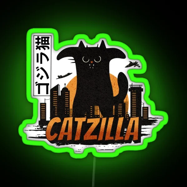 Funny Vintage Cat Catzilla King Of Monster RGB Neon Sign