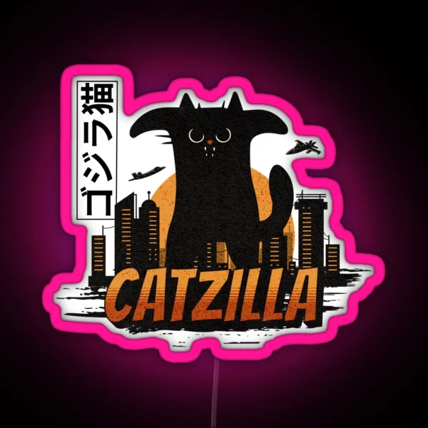 Funny Vintage Cat Catzilla King Of Monster RGB Neon Sign