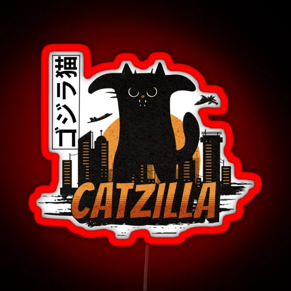 Funny Vintage Cat Catzilla King Of Monster RGB Neon Sign