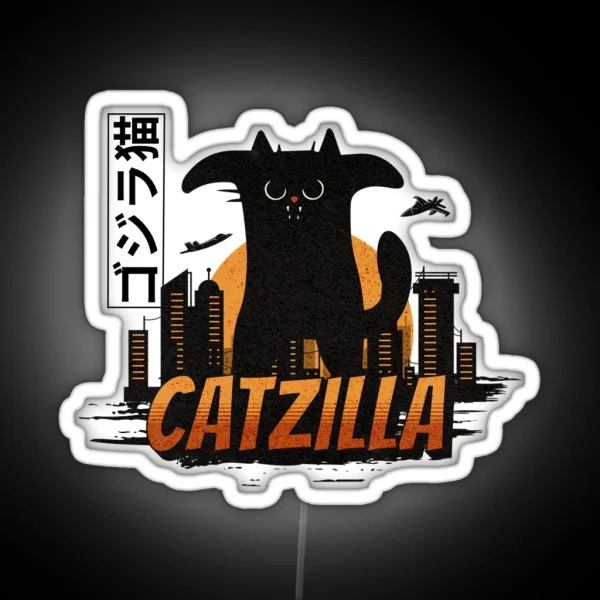 Funny Vintage Cat Catzilla King Of Monster RGB Neon Sign