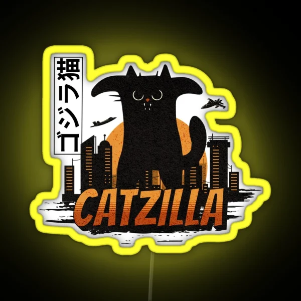 Funny Vintage Cat Catzilla King Of Monster RGB Neon Sign