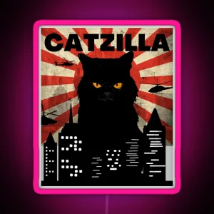 FUNNY VINTAGE CAT MONSTER MEME CALLED CATZILLA FOR HALLOWEEN RGB Neon Sign