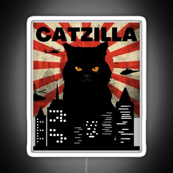 FUNNY VINTAGE CAT MONSTER MEME CALLED CATZILLA FOR RGB Neon Sign