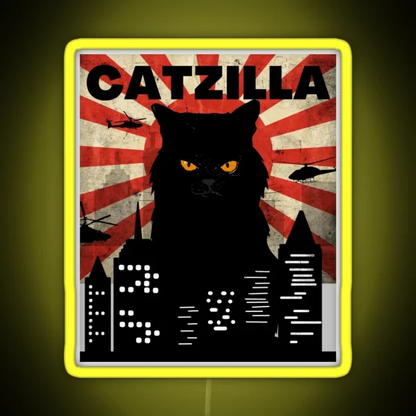 FUNNY VINTAGE CAT MONSTER MEME CALLED CATZILLA FOR RGB Neon Sign