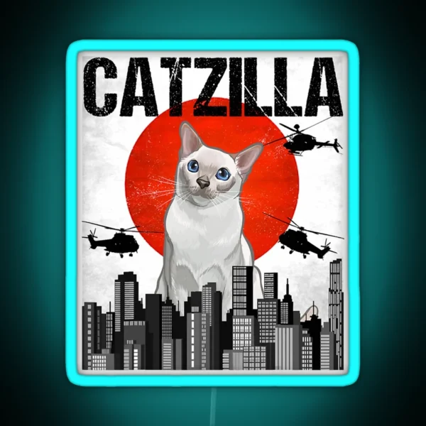 Funny Vintage Japanese Catzilla Perfect Gift RGB Neon Sign