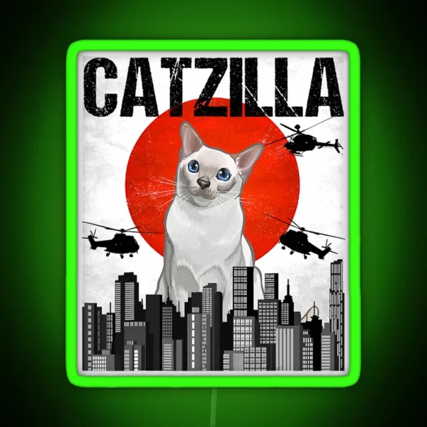 Funny Vintage Japanese Catzilla Perfect Gift RGB Neon Sign