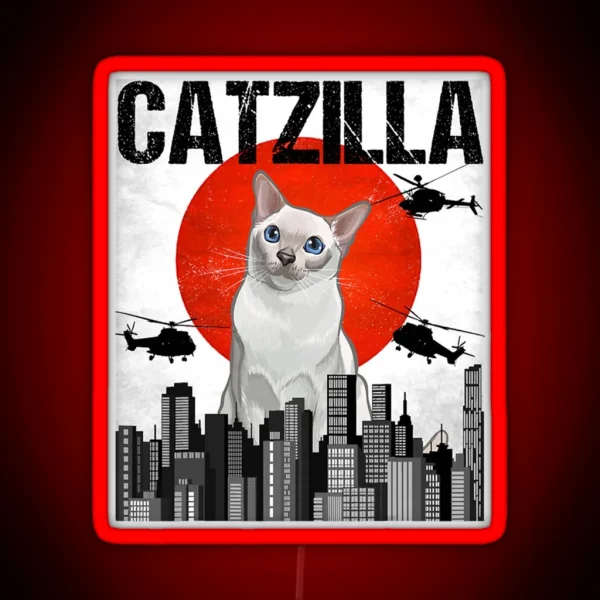 Funny Vintage Japanese Catzilla Perfect Gift RGB Neon Sign