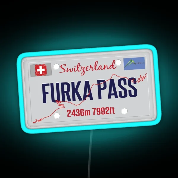 Furka Pass Swiss Roadtrip Licence Plate Design RGB Neon Sign