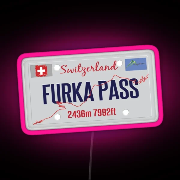 Furka Pass Swiss Roadtrip Licence Plate Design RGB Neon Sign