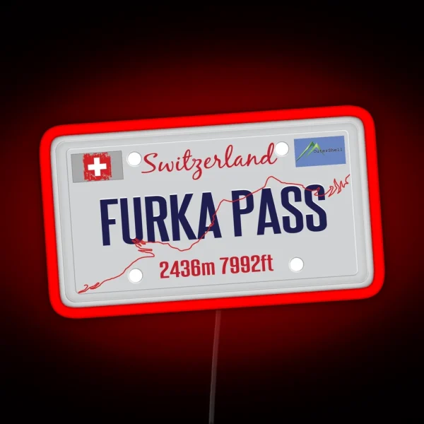 Furka Pass Swiss Roadtrip Licence Plate Design RGB Neon Sign