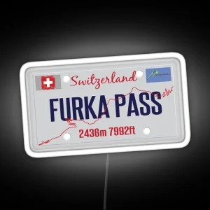 Furka Pass Swiss Roadtrip Licence Plate Design RGB Neon Sign