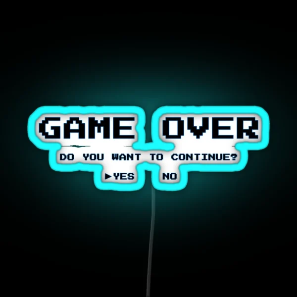 Game Over Continue Blue Outline Looks Best On White RGB Neon Sign