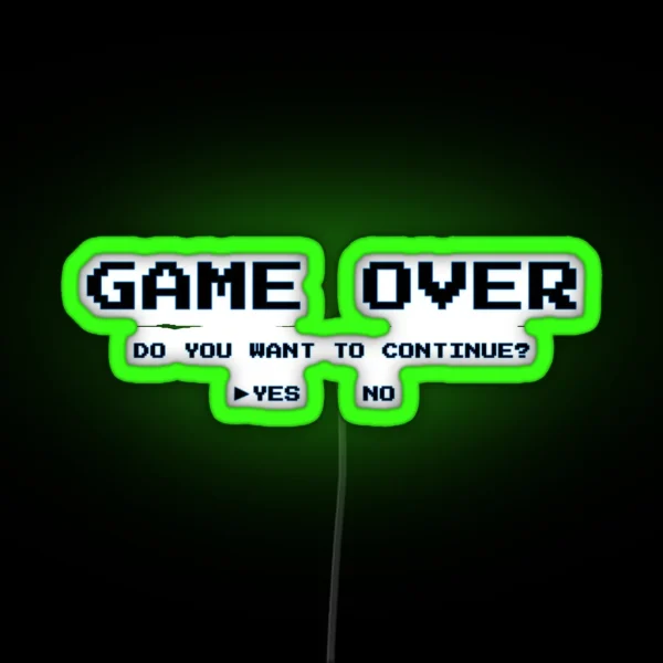 Game Over Continue Blue Outline Looks Best On White RGB Neon Sign