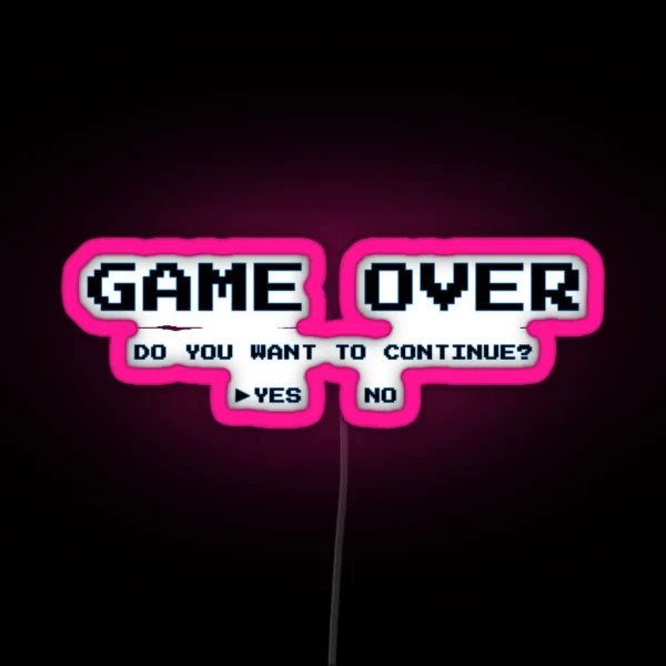 Game Over Continue Blue Outline Looks Best On White RGB Neon Sign