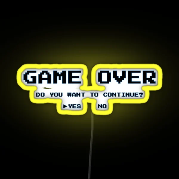 Game Over Continue Blue Outline Looks Best On White RGB Neon Sign