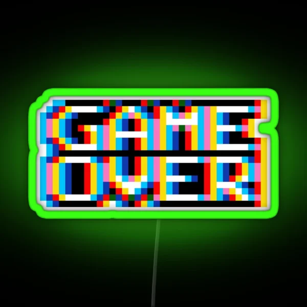 Game Over Glitch Pixel Art RGB Neon Sign