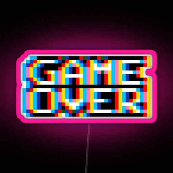 Game Over Glitch Pixel Art RGB Neon Sign