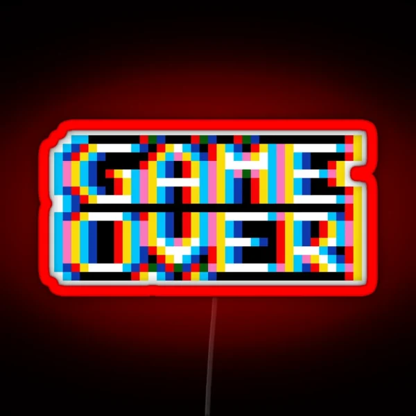 Game Over Glitch Pixel Art RGB Neon Sign