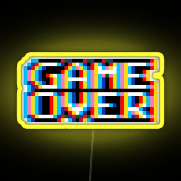 Game Over Glitch Pixel Art RGB Neon Sign