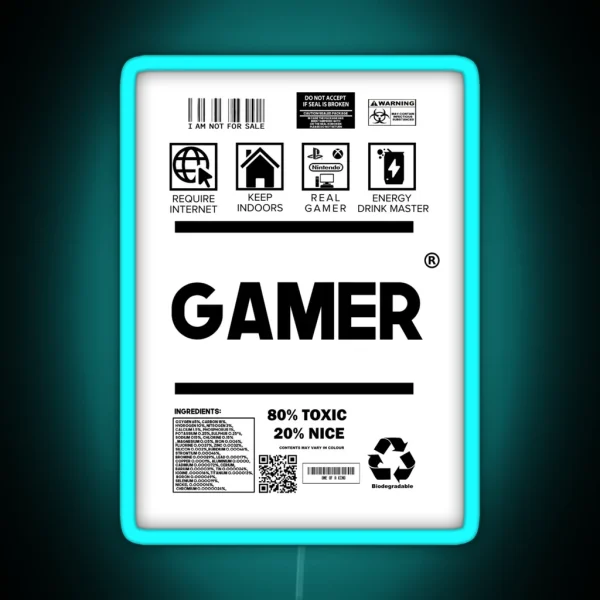 Gamer Print RGB Neon Sign