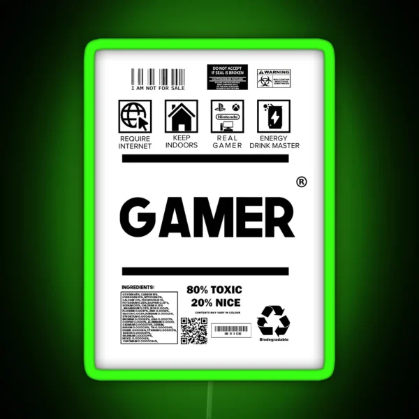 Gamer Print RGB Neon Sign