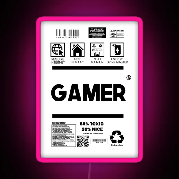 Gamer Print RGB Neon Sign