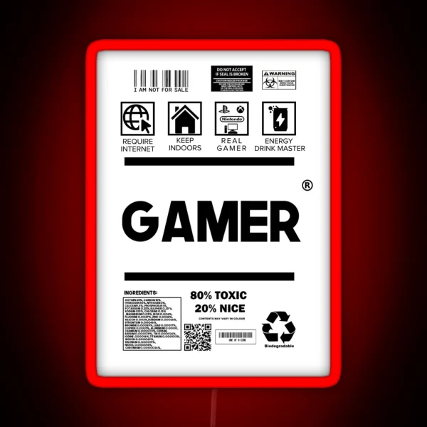 Gamer Print RGB Neon Sign
