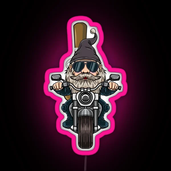 Garden Gnome With Guitar On Motorcycle RGB Neon Sign