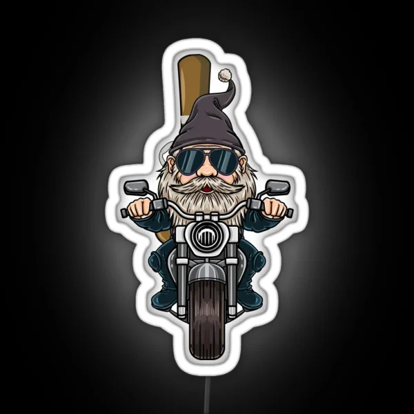 Garden Gnome With Guitar On Motorcycle RGB Neon Sign