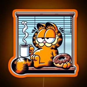 Garfield Drinking Coffee RGB Neon Sign