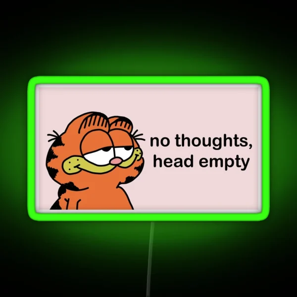 Garfield No Thoughts Head Empty RGB Neon Sign