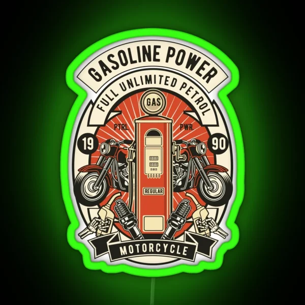 Gasoline Power Full Throttle Choppers Ride Vintage Garage Custom Motorcycle Club Adventure Biker Lifestyle RGB Neon Sign