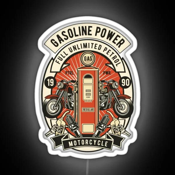 Gasoline Power Full Throttle Choppers Ride Vintage Garage Custom Motorcycle Club Adventure Biker Lifestyle RGB Neon Sign