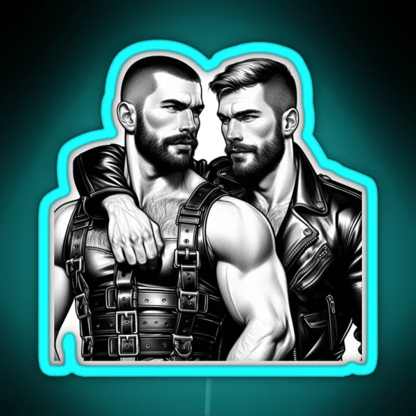 Gay Leather Biker Boys Desire Pride Graphic Design RGB Neon Sign