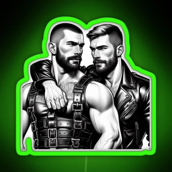 Gay Leather Biker Boys Desire Pride Graphic Design RGB Neon Sign