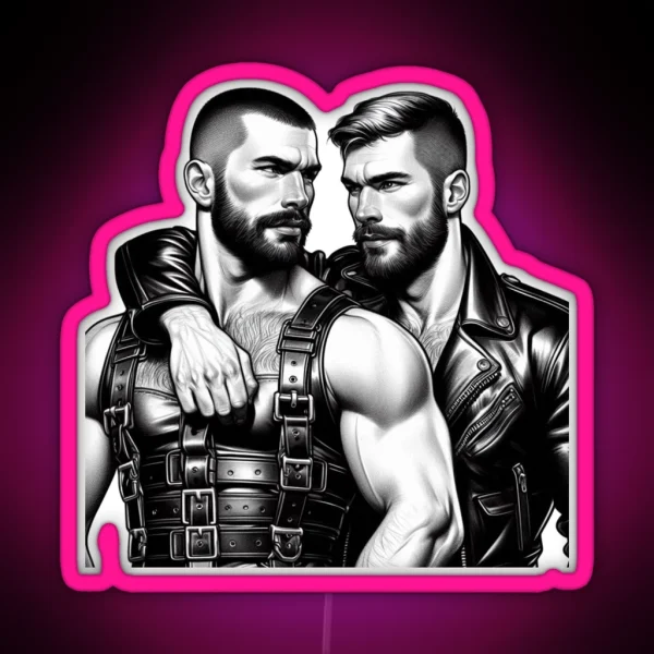 Gay Leather Biker Boys Desire Pride Graphic Design RGB Neon Sign