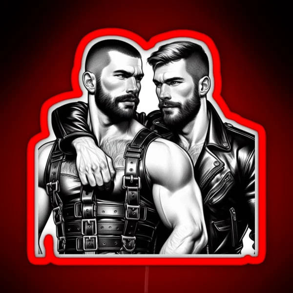 Gay Leather Biker Boys Desire Pride Graphic Design RGB Neon Sign