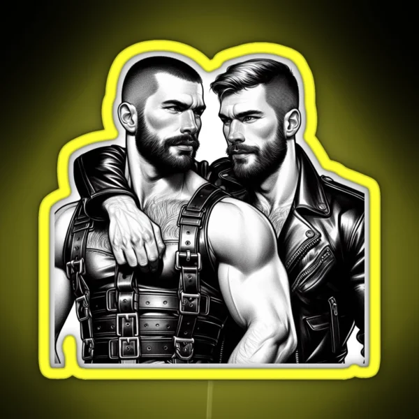 Gay Leather Biker Boys Desire Pride Graphic Design RGB Neon Sign