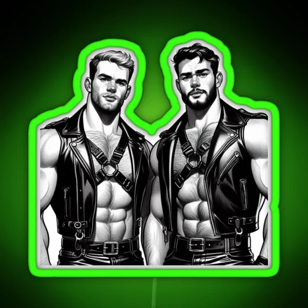 Gay Leather Daddies Rock Tom Of Finland Tribute Leder RGB Neon Sign