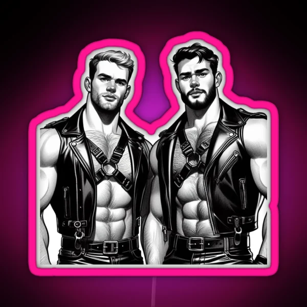 Gay Leather Daddies Rock Tom Of Finland Tribute Leder RGB Neon Sign