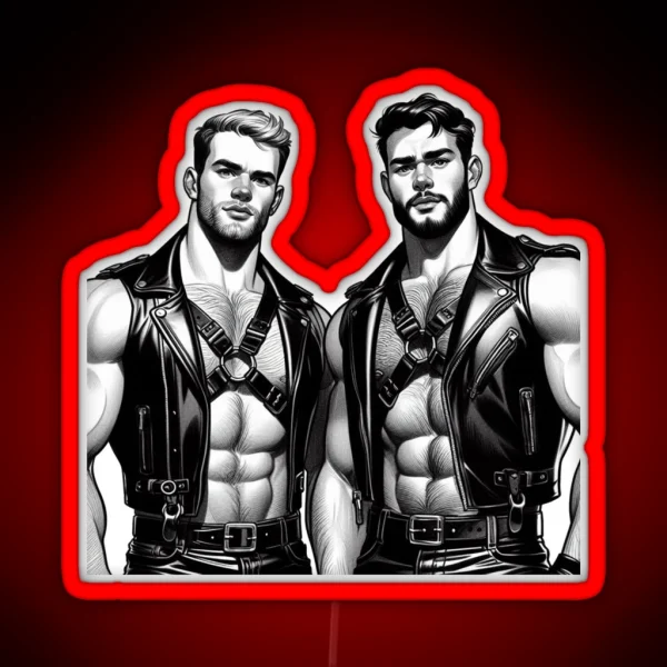 Gay Leather Daddies Rock Tom Of Finland Tribute Leder RGB Neon Sign