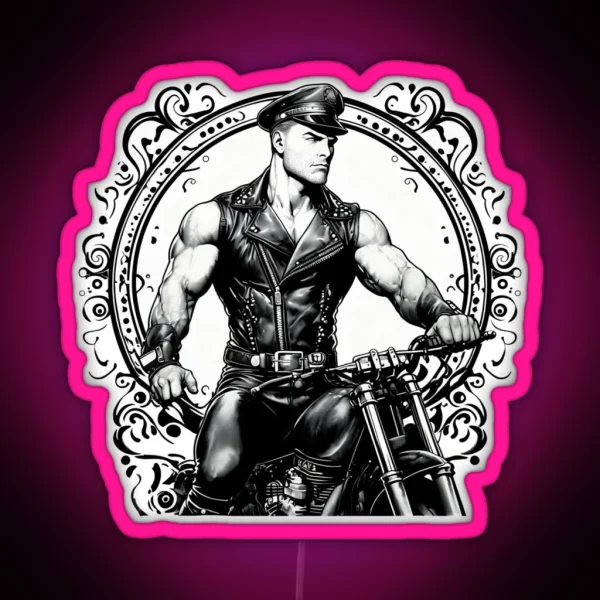 Gay Wild Leather Biker Tom Of Finland Tribute Daddy Berlin German Pride Graphic Design RGB Neon Sign