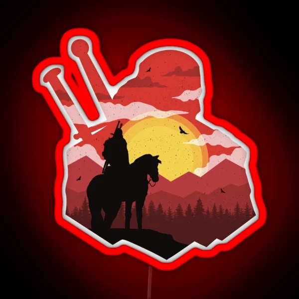 Gerald The Witcher Silhouette Art RGB Neon Sign