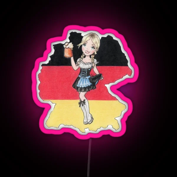 German Flag And Dirndl Girl With Beer RGB Neon Sign