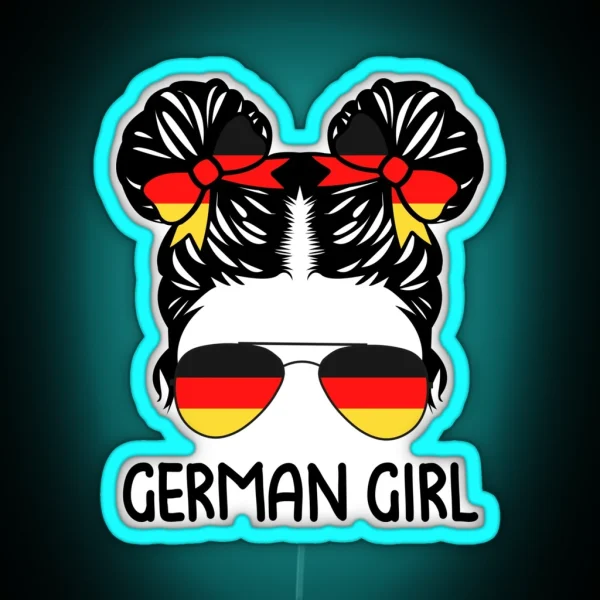 German Girl Messy Hair Sunglasses Germany Pride RGB Neon Sign