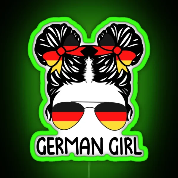 German Girl Messy Hair Sunglasses Germany Pride RGB Neon Sign