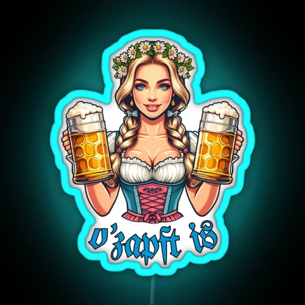 German Girl With A Bavarian Dirndl O Zapft Is RGB Neon Sign